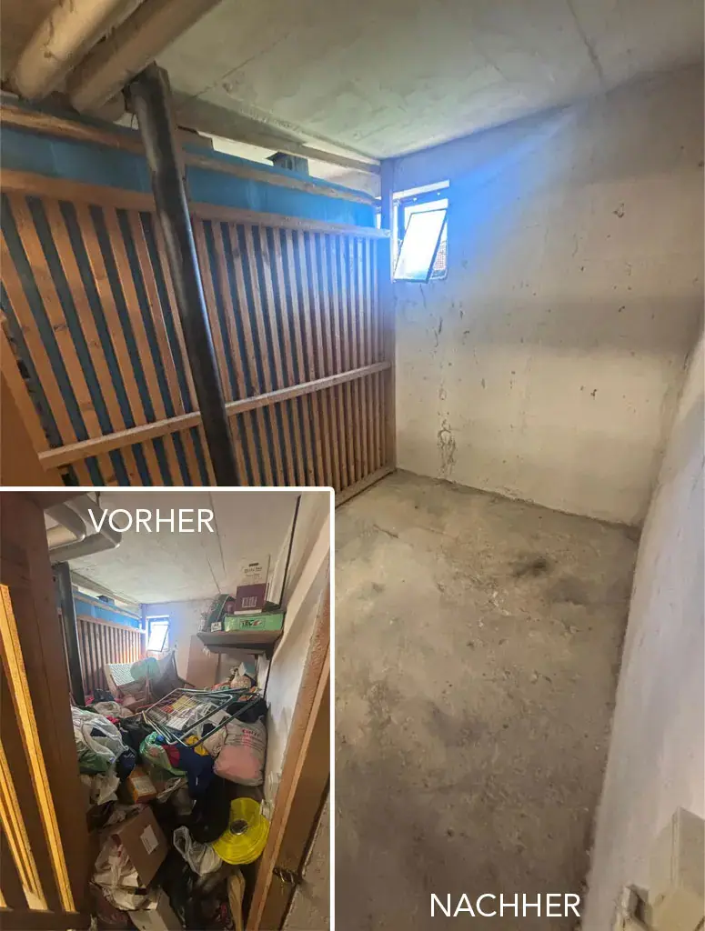 Keller vor und nach der Entrümpelung durch IFH Entrümpler