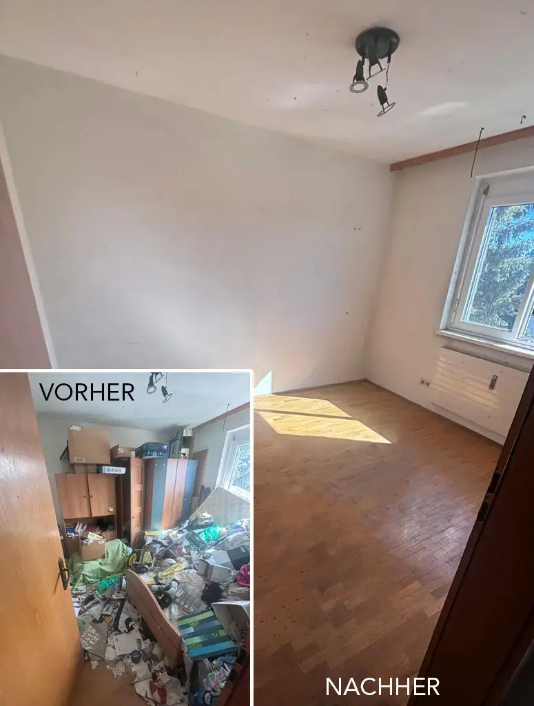 Vollgestellter Raum vor und nach der Räumung durch IFH Entrümpler